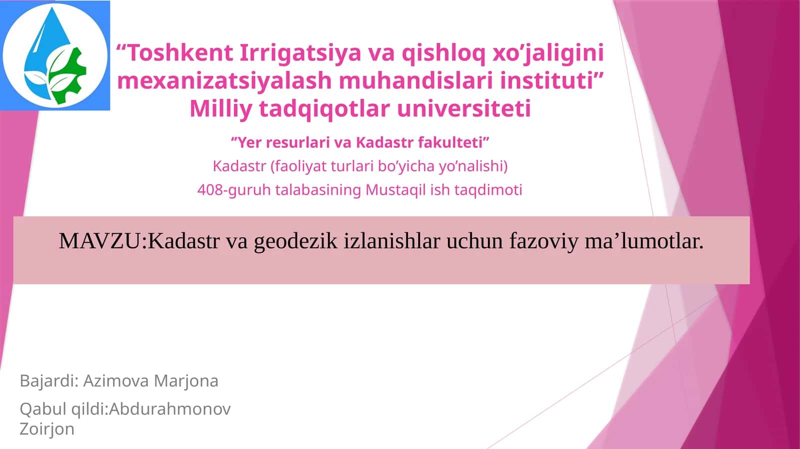 Kadastr(faoliyat turlari bo'yicha yo'nalish)