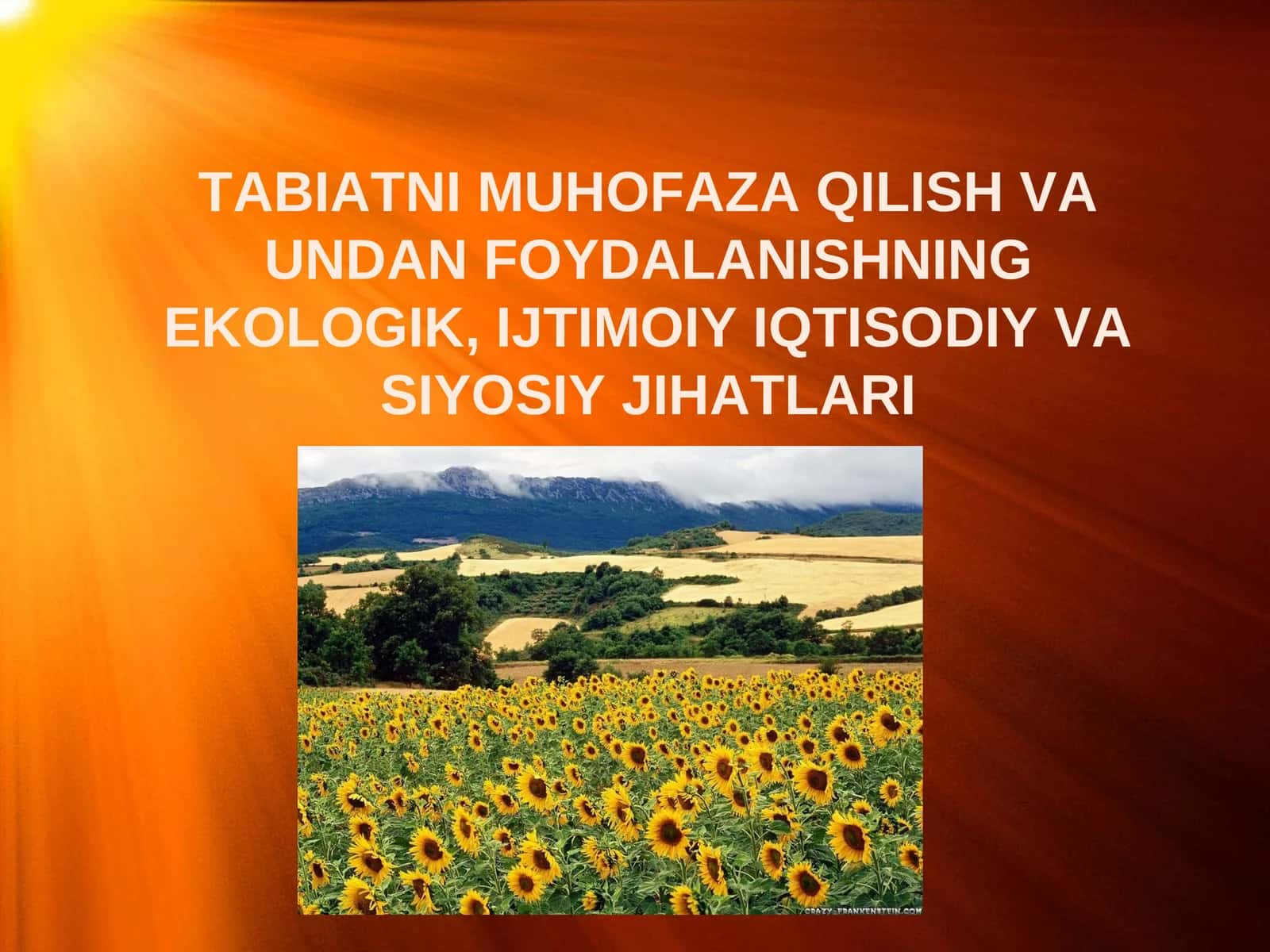 Tabiatni muhofaza qilish va undan foydalanishning ekologik, ijtimoiiy iqtisodiy va siyosiy jihatlari