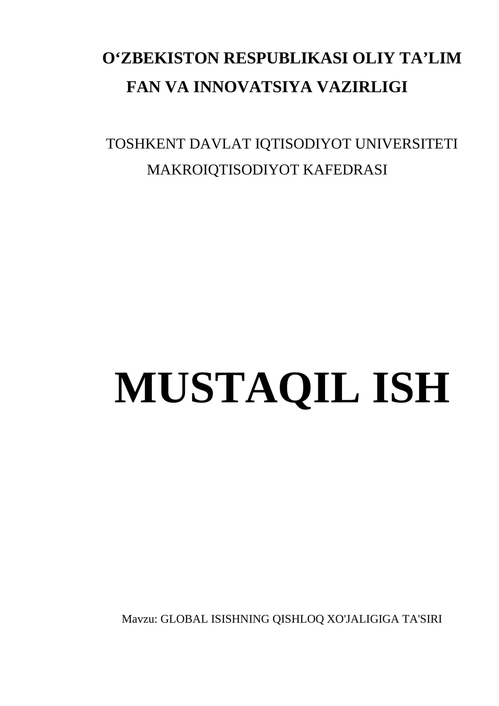 GLOBAL ISISHNING QISHLOQ XO'JALIGIGA TA'SIRI