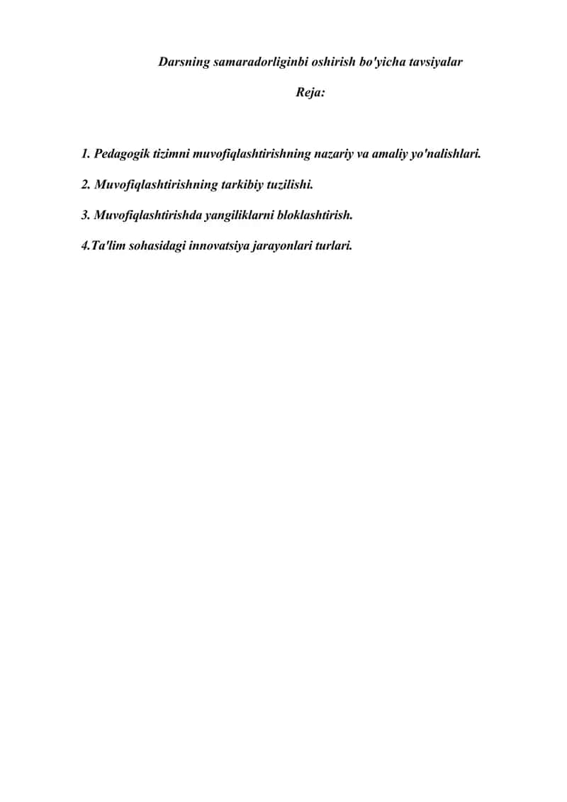 Darsning samaradorliginbi oshirish bo'yicha tavsiyalar