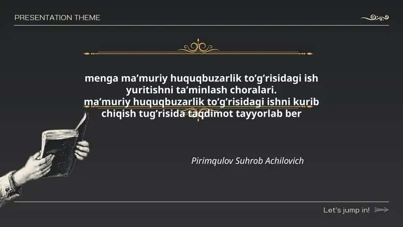 Mavzu: Maʼmuriy huquqbuzarlik toʼgʼrisidagi ish yuritishni taʼminlash choralari