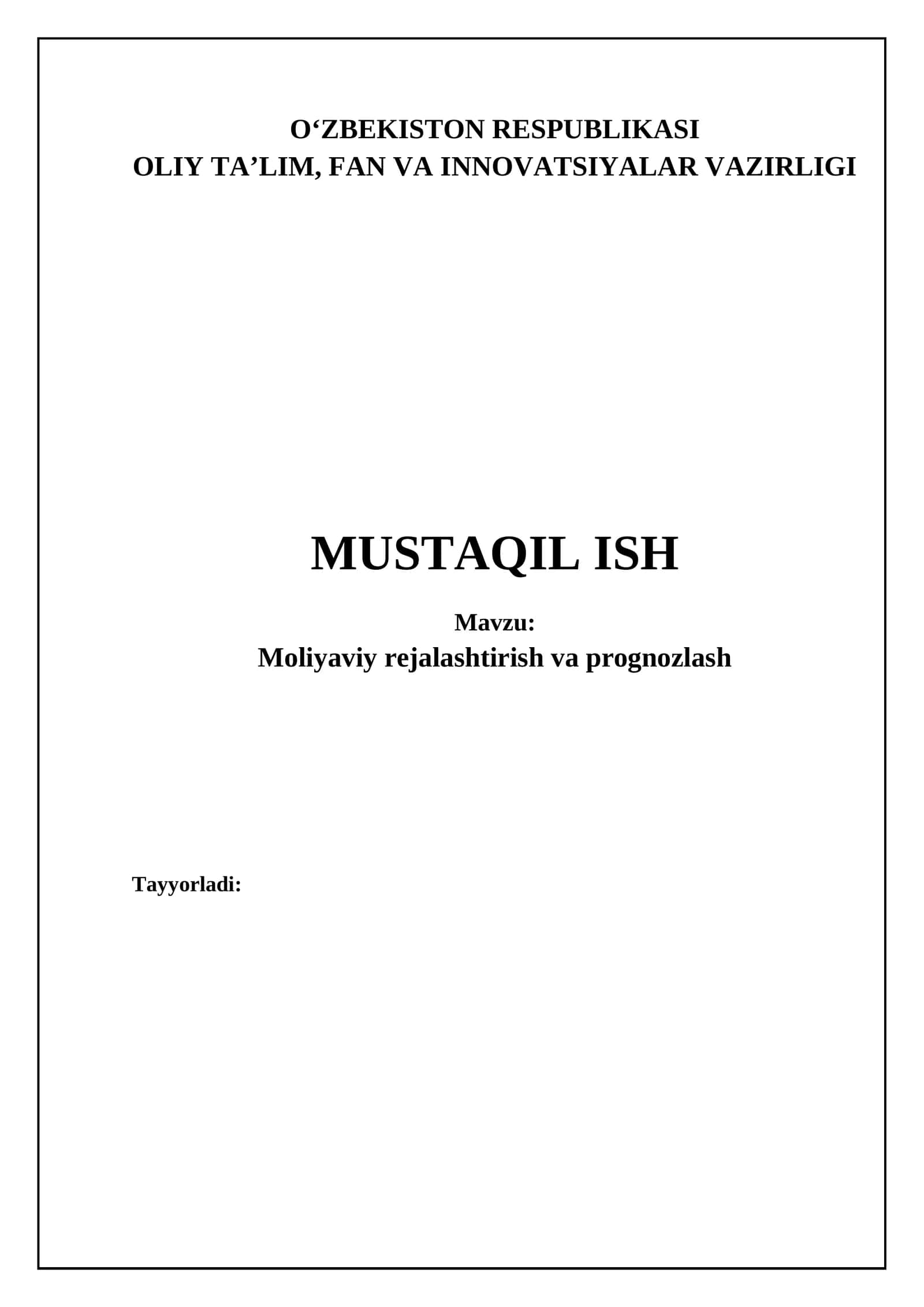 Moliyaviy rejalashtirish va prognozlash asoslari