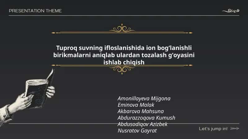 Tuproq suvning ifloslanishida ion bogʻlanishli birikmalarni aniqlab ulardan tozalash gʻoyasini ishlab chiqish