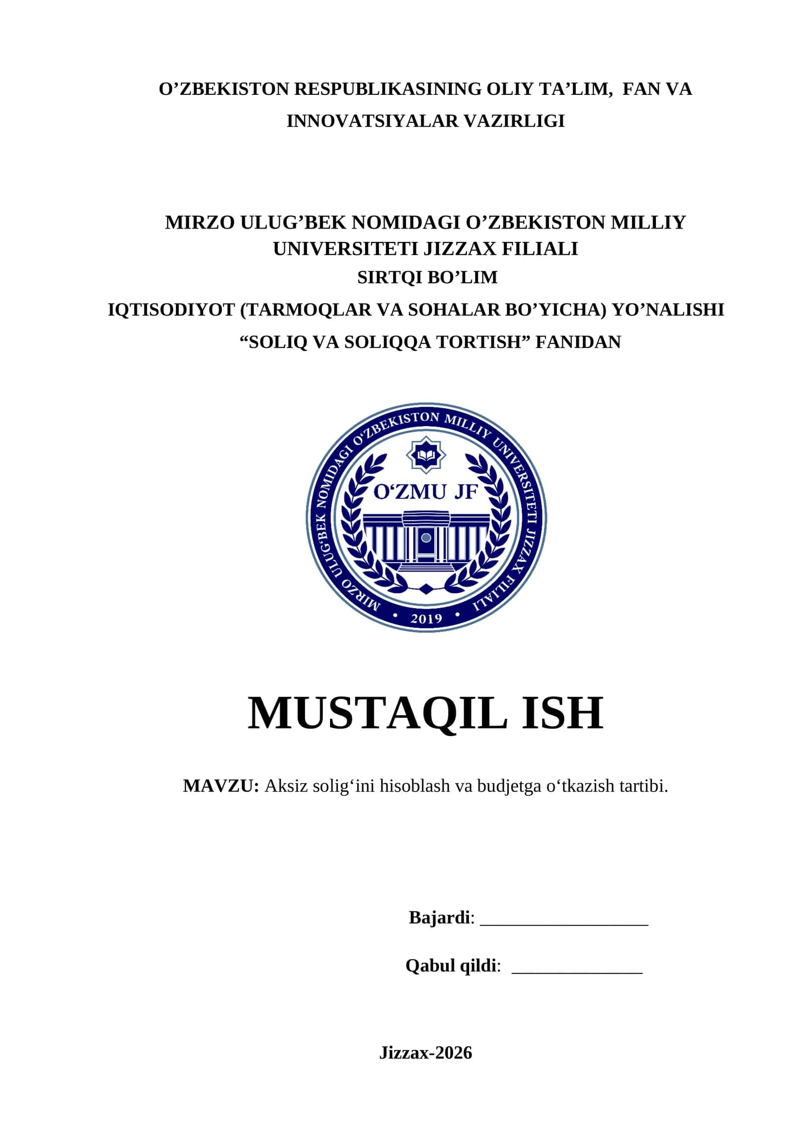 Aksiz solig‘ini hisoblash va budjetga o‘tkazish tartibi.