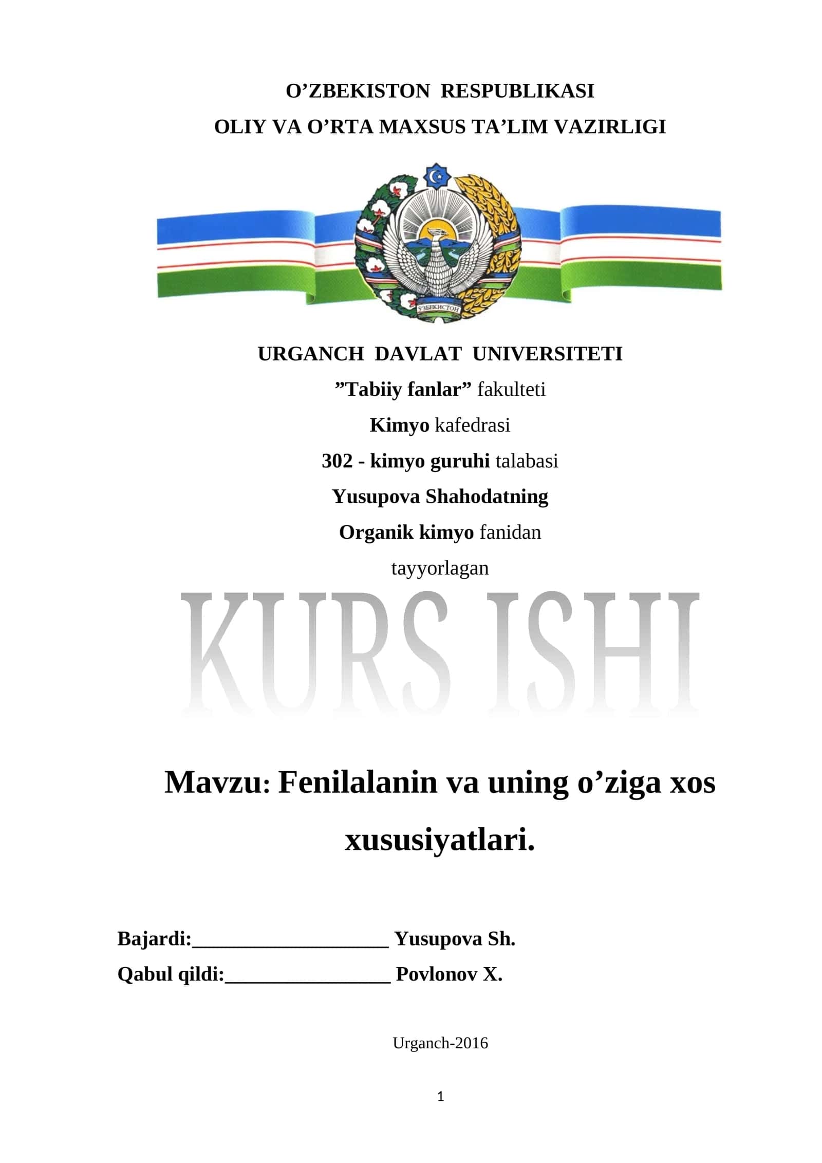 Fenilalanin va uning o’ziga xos xususiyatlari