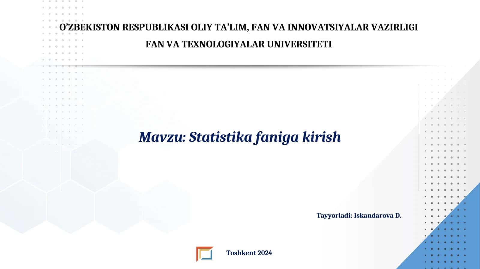 Statistika faniga kirish