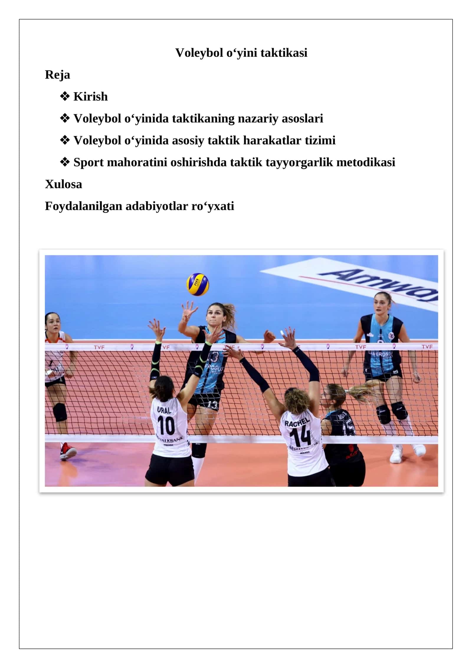 Voleybol o‘yini taktikasi