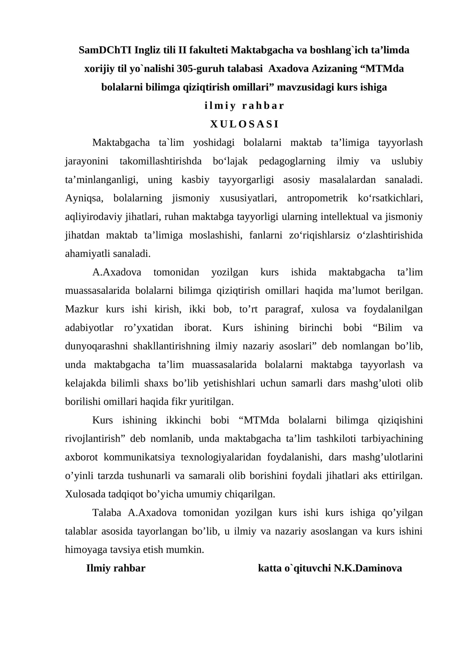 "MTMda bolalarni bilimga qiziqtirish omillari"