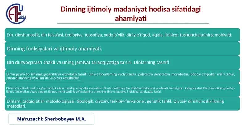 Dinning ijtimoiy madaniyat hodisa sifatidagi ahamiyati