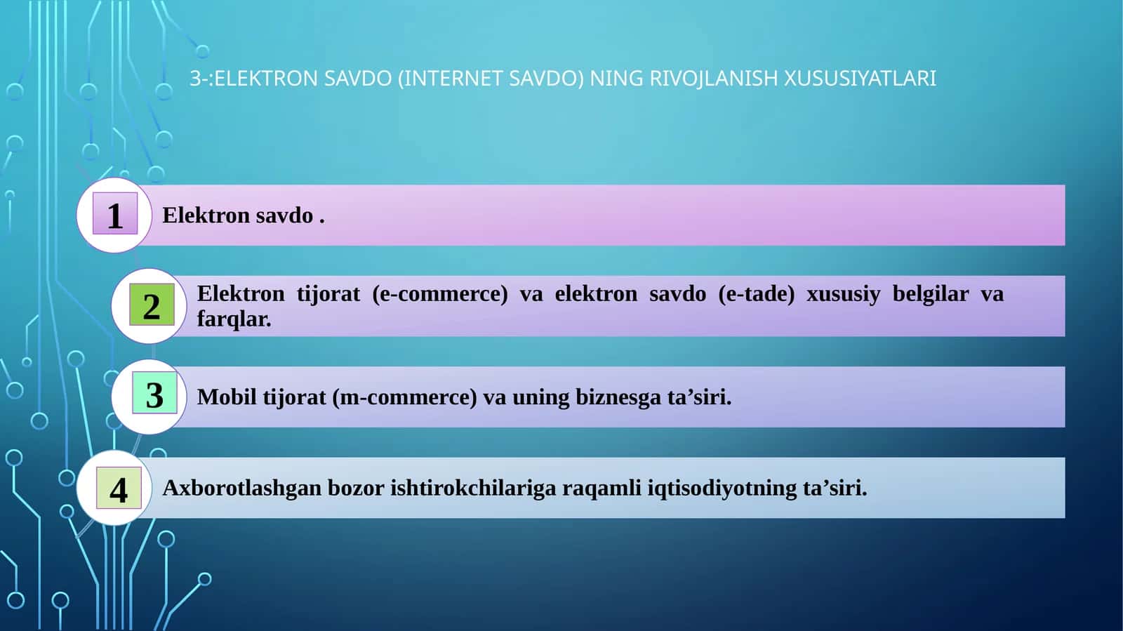 Elektron savdo (Internet savdo) ning rivojlanish xususiyatlari