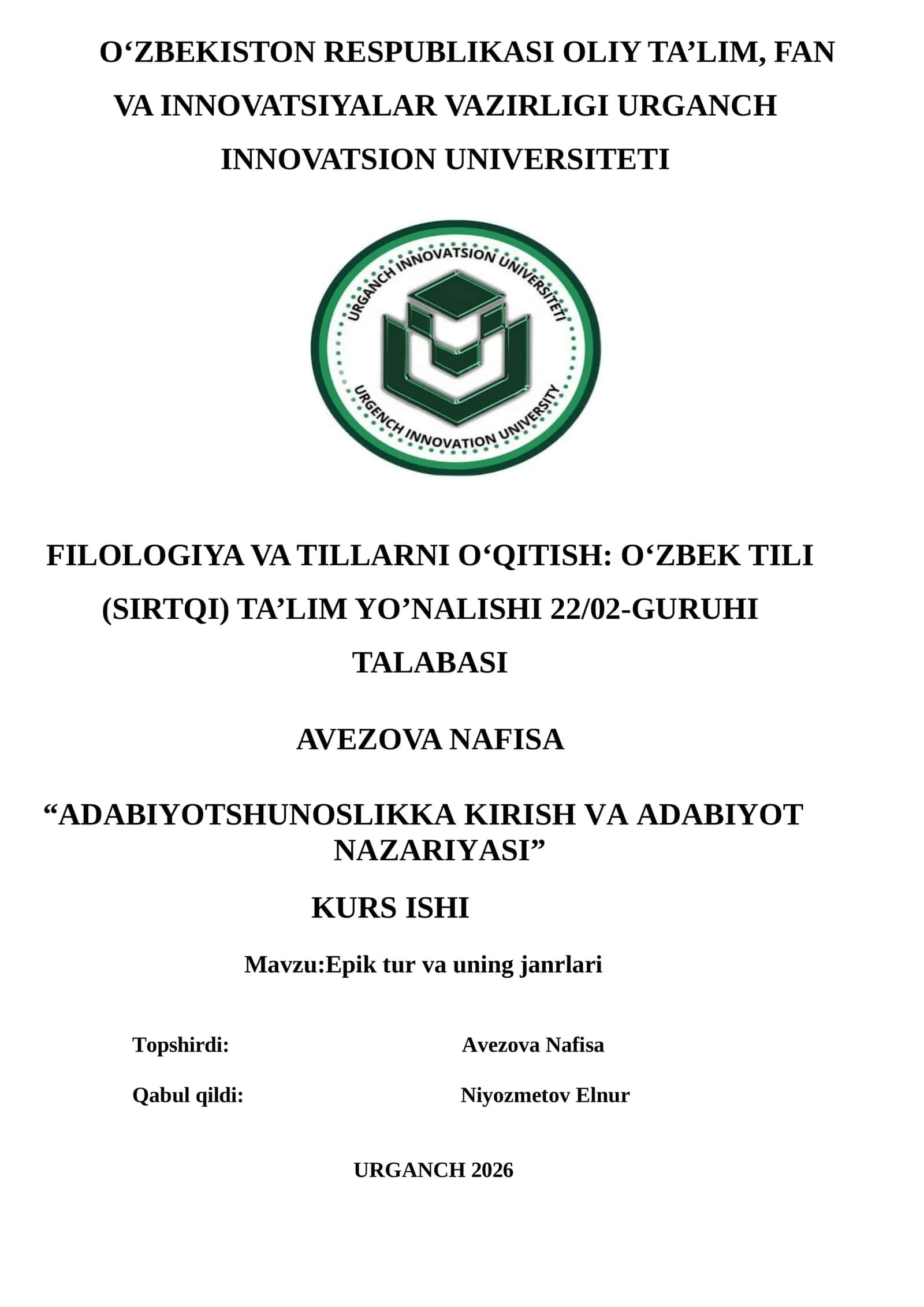 Epik tur va uning janrlari