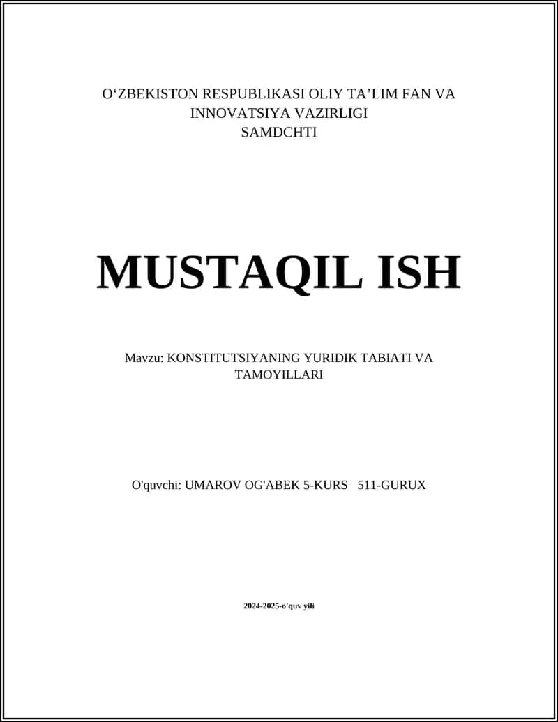Konstitutsiyaning Yuridik Tabiati va Tamoyillari