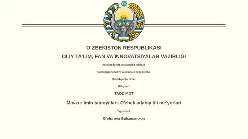 Imlo tamoyillari. O'zbek adabiy tili me'yorlari