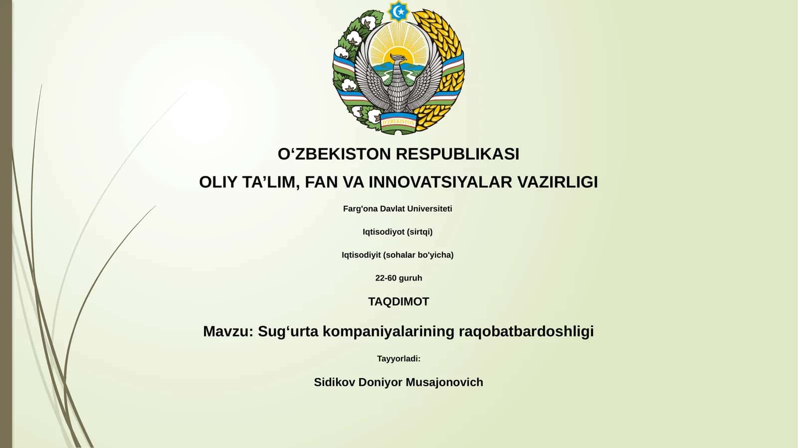 Sug‘urta kompaniyalarining raqobatbardoshligi