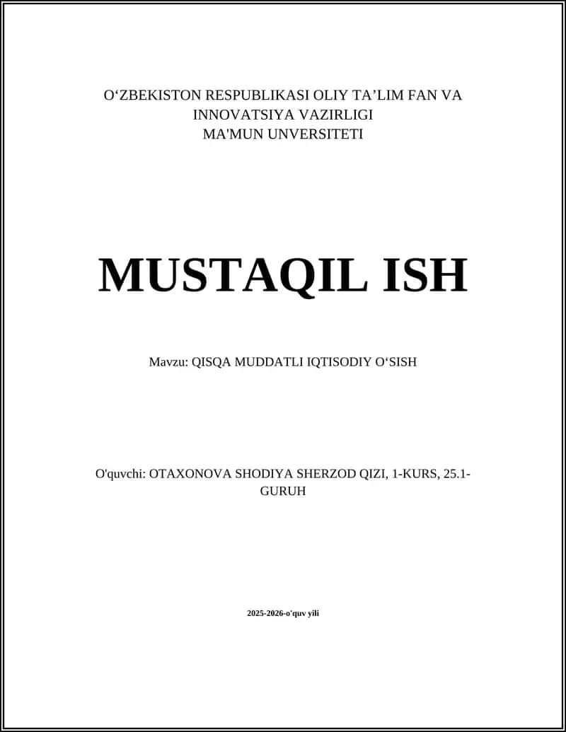 QISQA MUDDATLI IQTISODIY OʻSISH