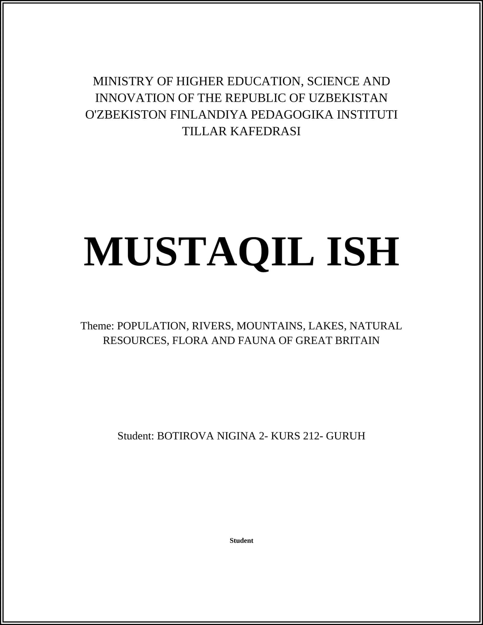 POPULATION, RIVERS, MOUNTAINS, LAKES, NATURAL RESOURCES, FLORA AND FAUNA OF GREAT BRITAIN