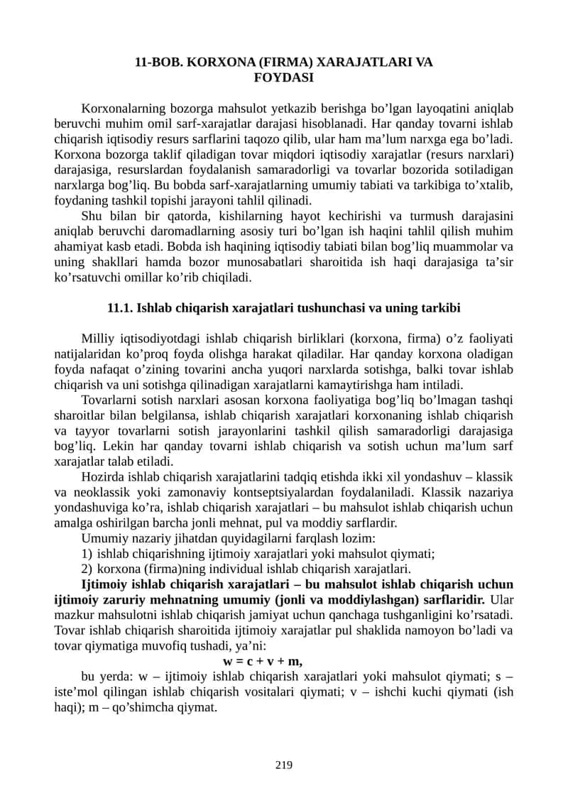 BOB. KORXONA (FIRMA) XARAJATLARI VA FOYDASI