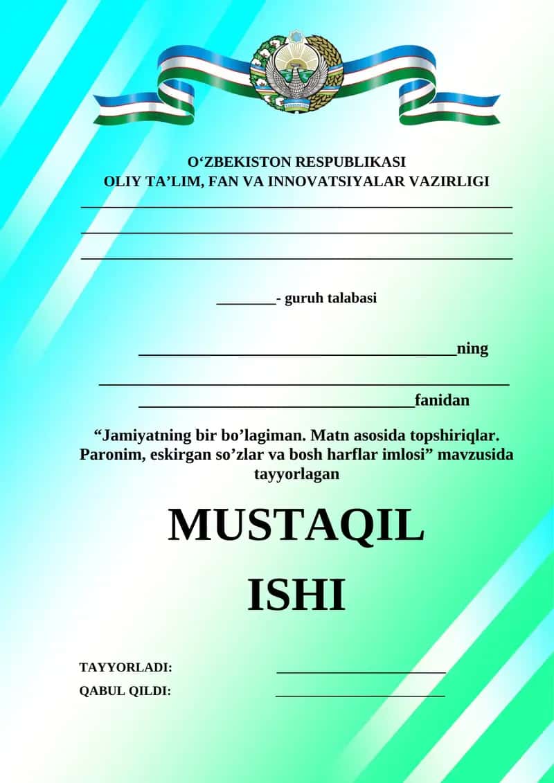 Jamiyatning bir bo’lagiman. Matn asosida topshiriqlar. Paronim, eskirgan so’zlar va bosh harflar imlosi