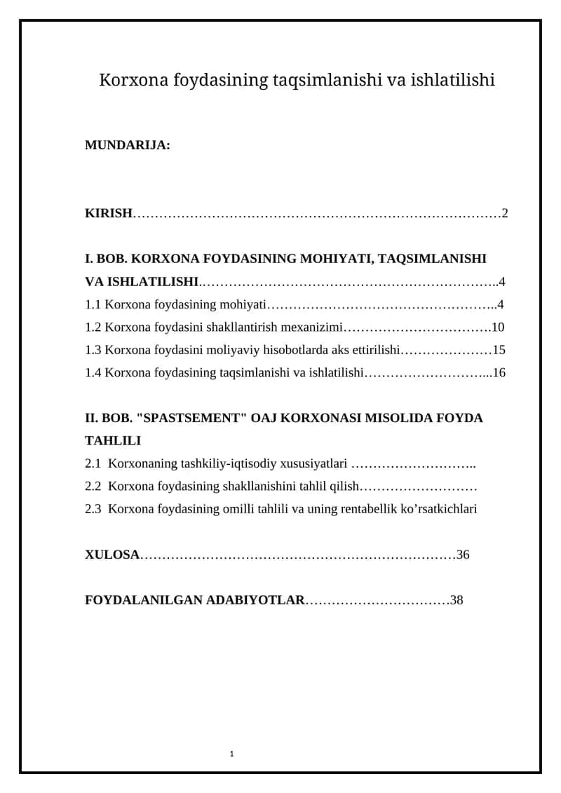 Korxona foydasining taqsimlanishi va ishlatilishi
