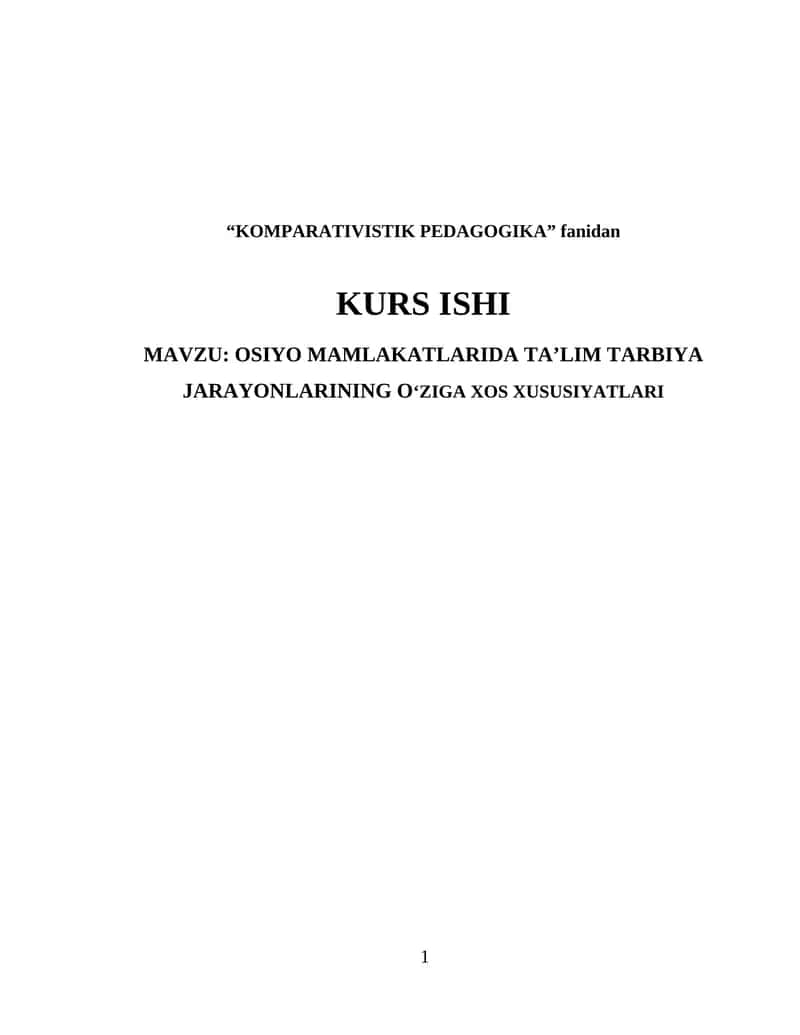KOMPARATIVISTIK PEDAGOGIKA fanidan KURS ISHI