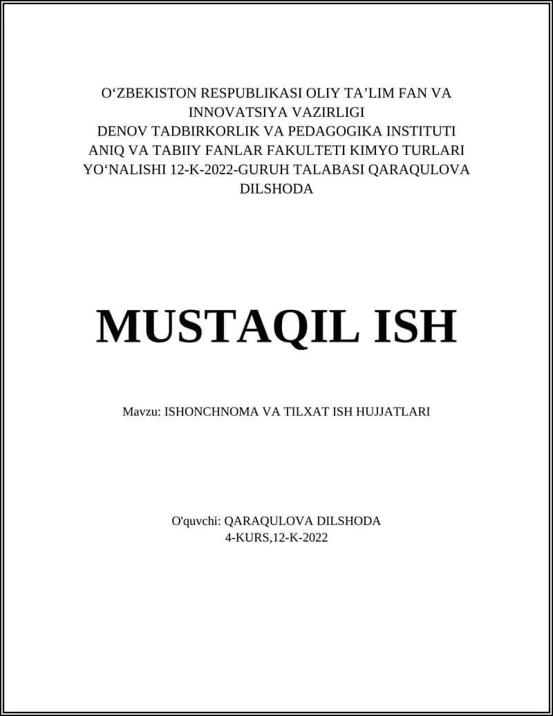 ISHONCHNOMA VA TILXAT ISH HUJJATLARI
