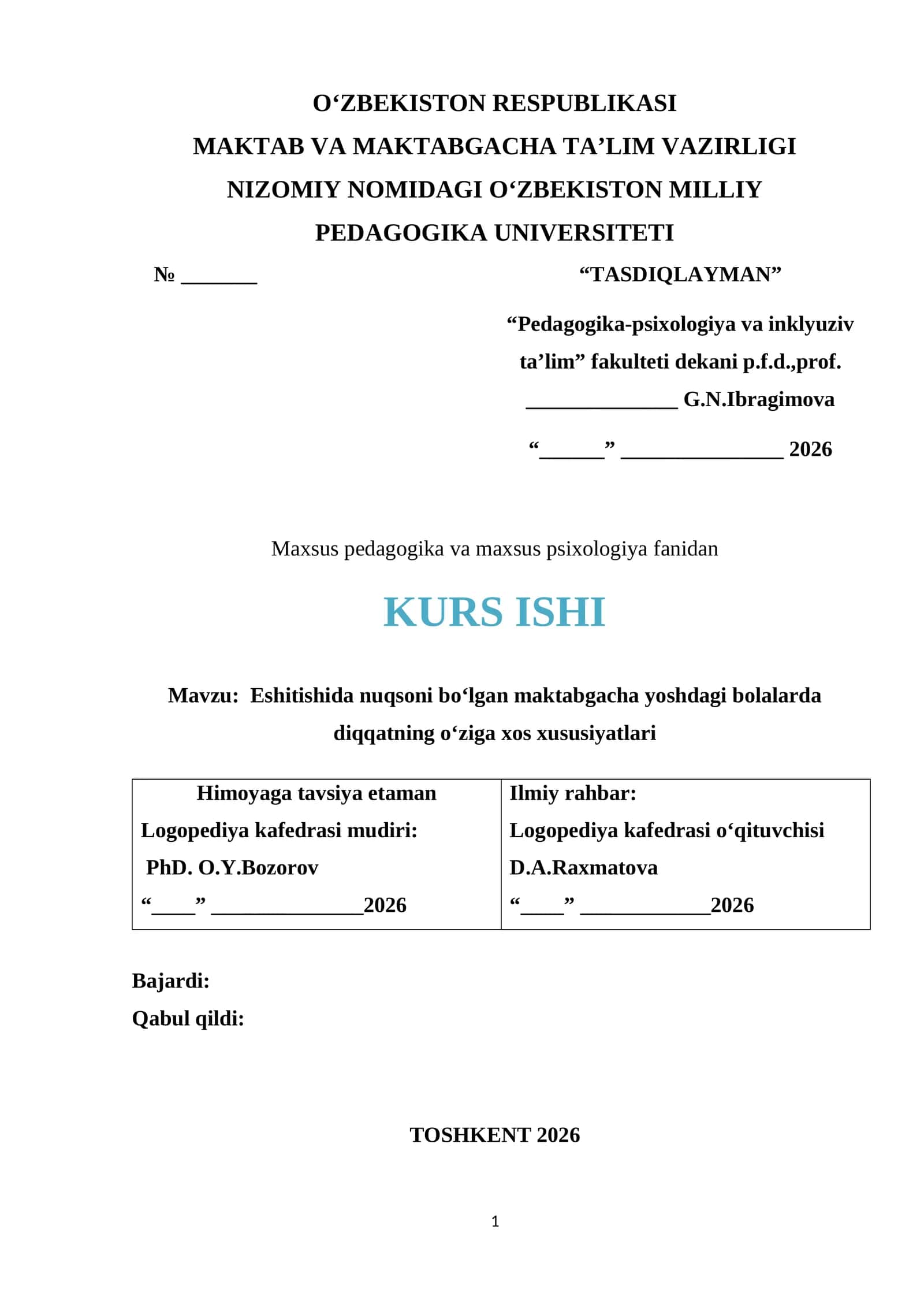 Eshitishida nuqsoni bo‘lgan maktabgacha yoshdagi bolalarda diqqatning o‘ziga xos xususiyatlari