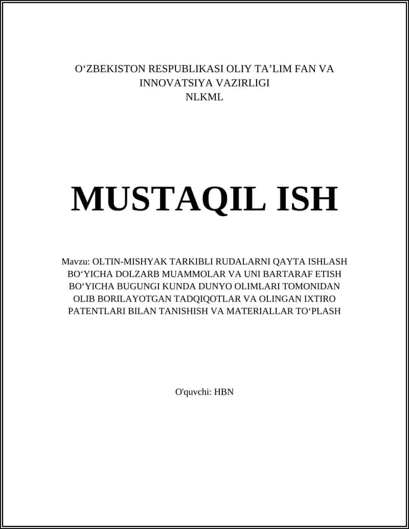 Oltin-Mishyak Tarkibli Rudalarning Minerallashuvi va Kimyoviy Xossalari Bo‘yicha Zamonaviy Tadqiqotlar va Patentlar
