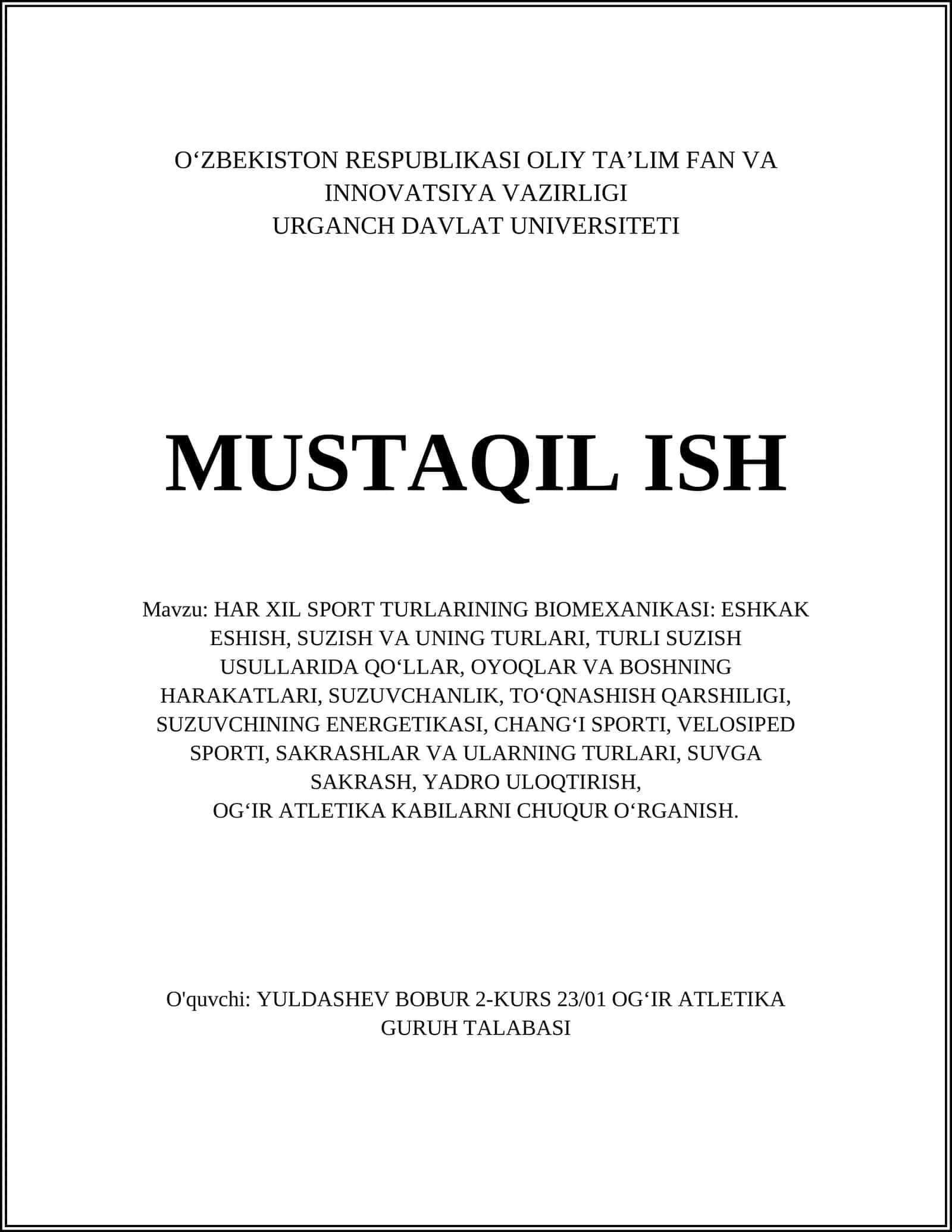 HAR XIL SPORT TURLARINING BIOMEXANIKASI