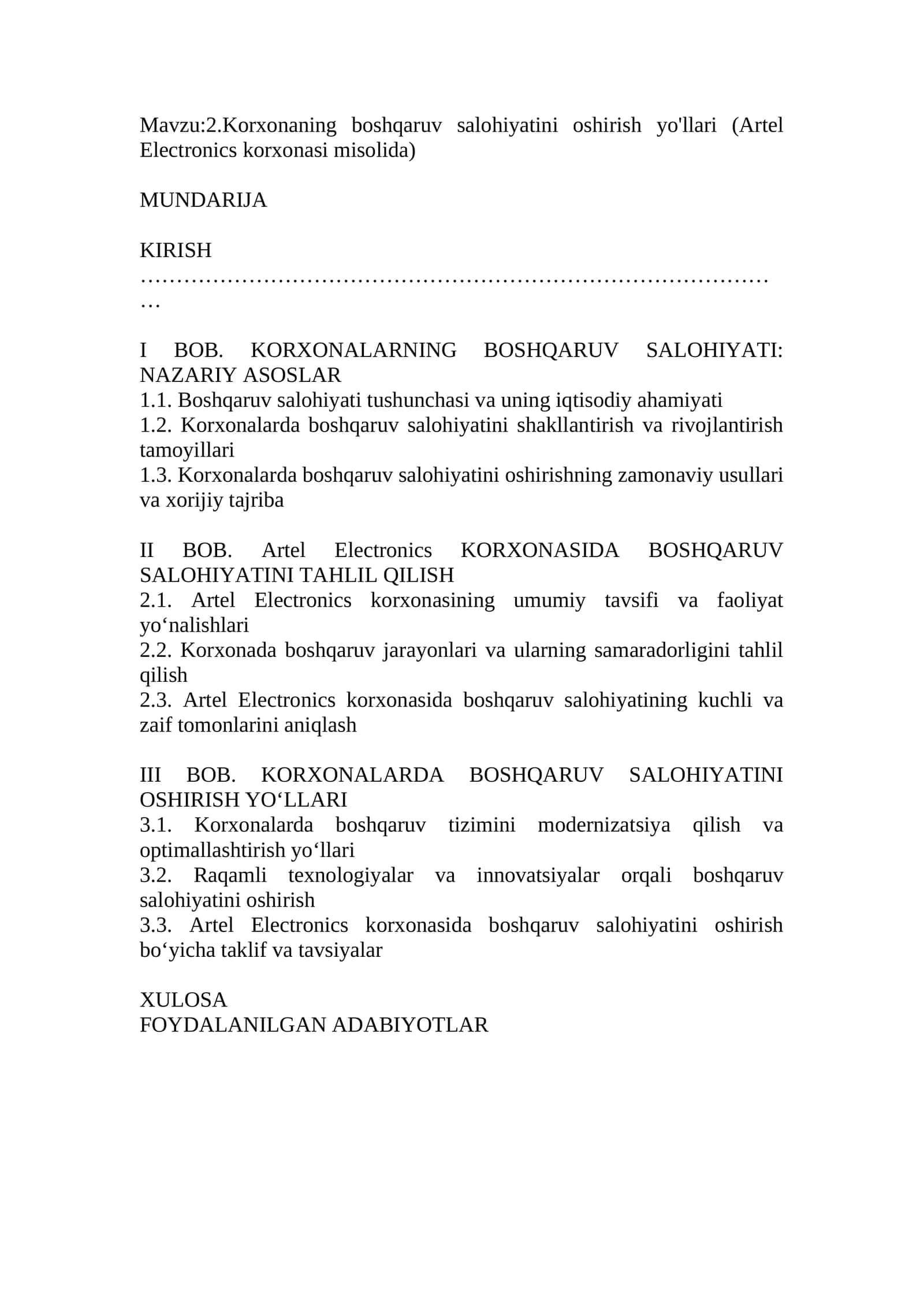 Korxonaning boshqaruv salohiyatini oshirish yo'llari