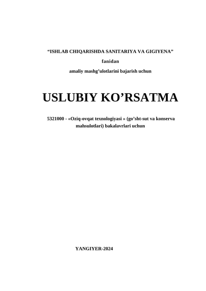 ISHLAB CHIQARISHDA SANITARIYA VA GIGIYENA