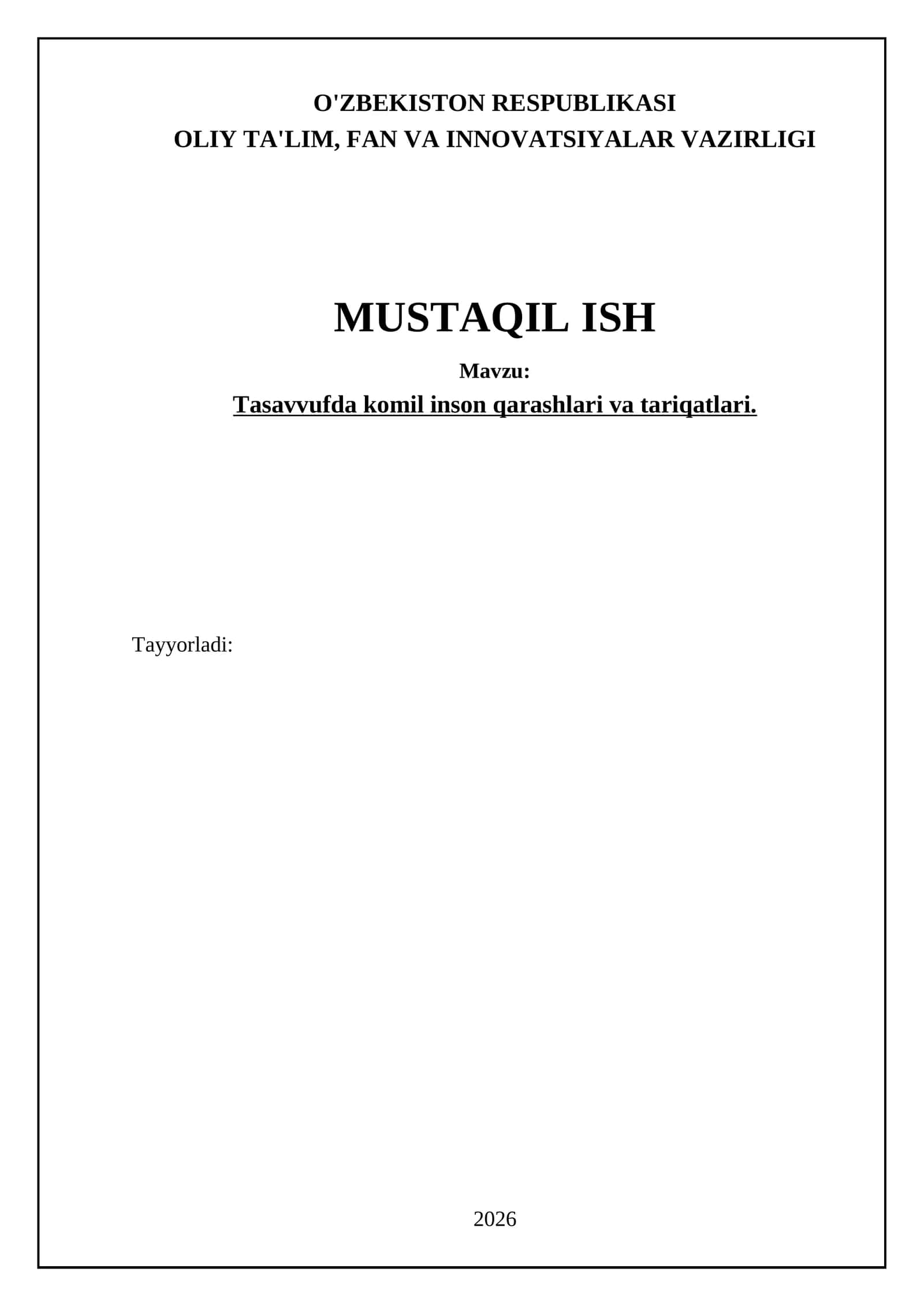 Tasavvufda komil inson qarashlari va tariqatlari