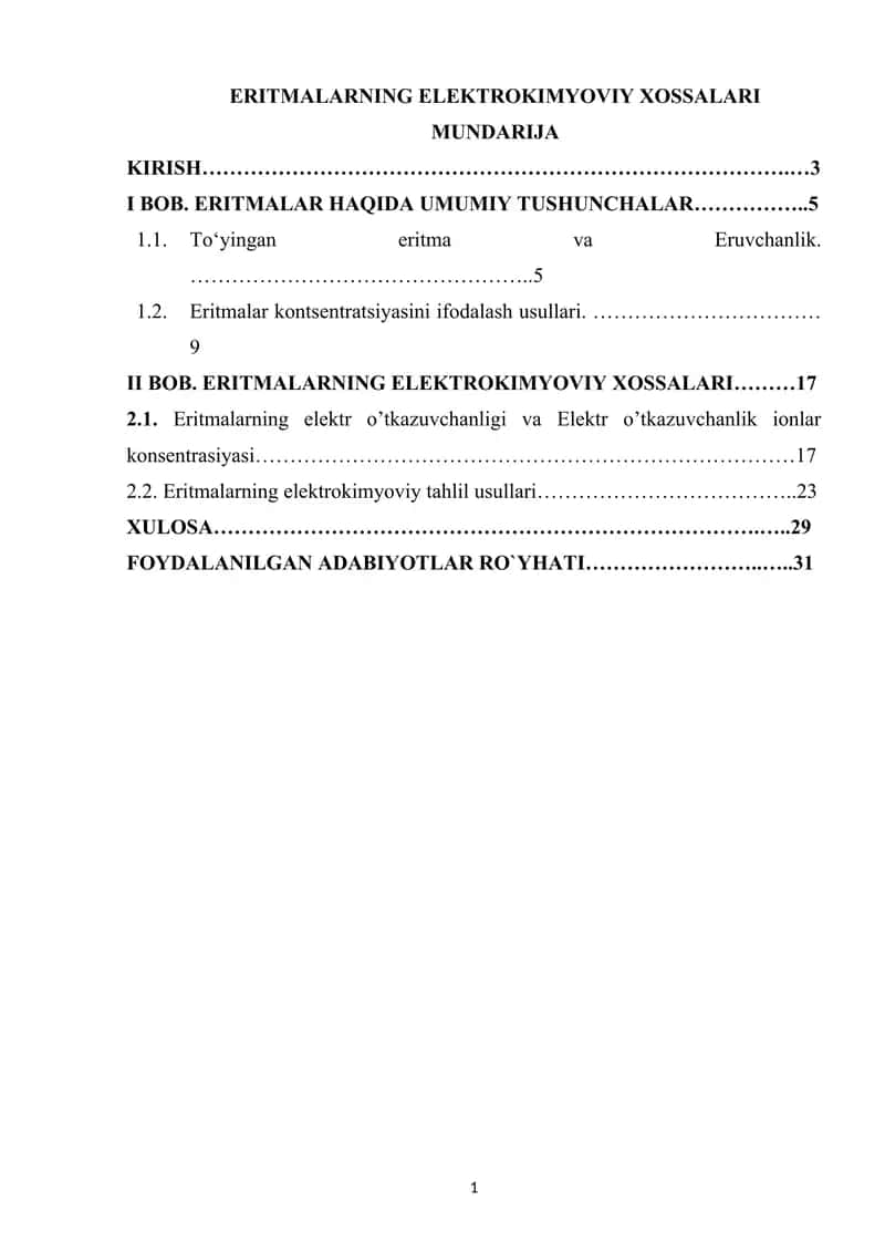 ERITMALARNING ELEKTROKIMYOVIY XOSSALARI