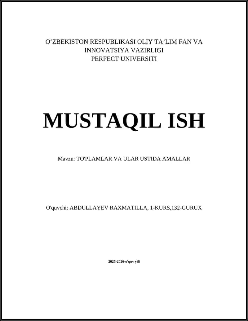 TO'PLAMLAR VA ULAR USTIDA AMALLAR