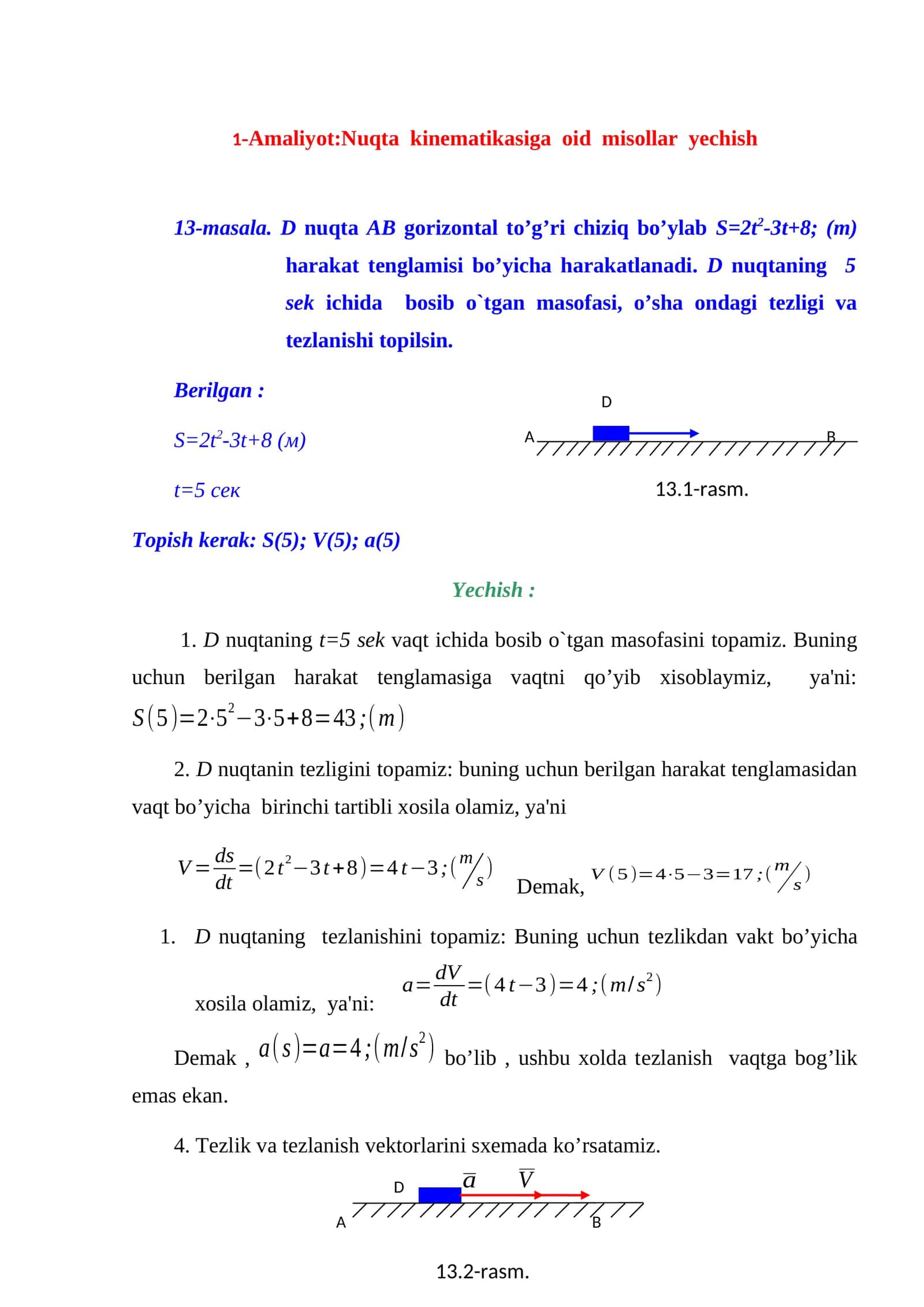 Nuqta kinematikasiga oid misollar yechish