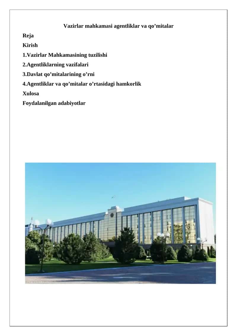 Vazirlar Mahkamasi agentliklar va qo’mitalar