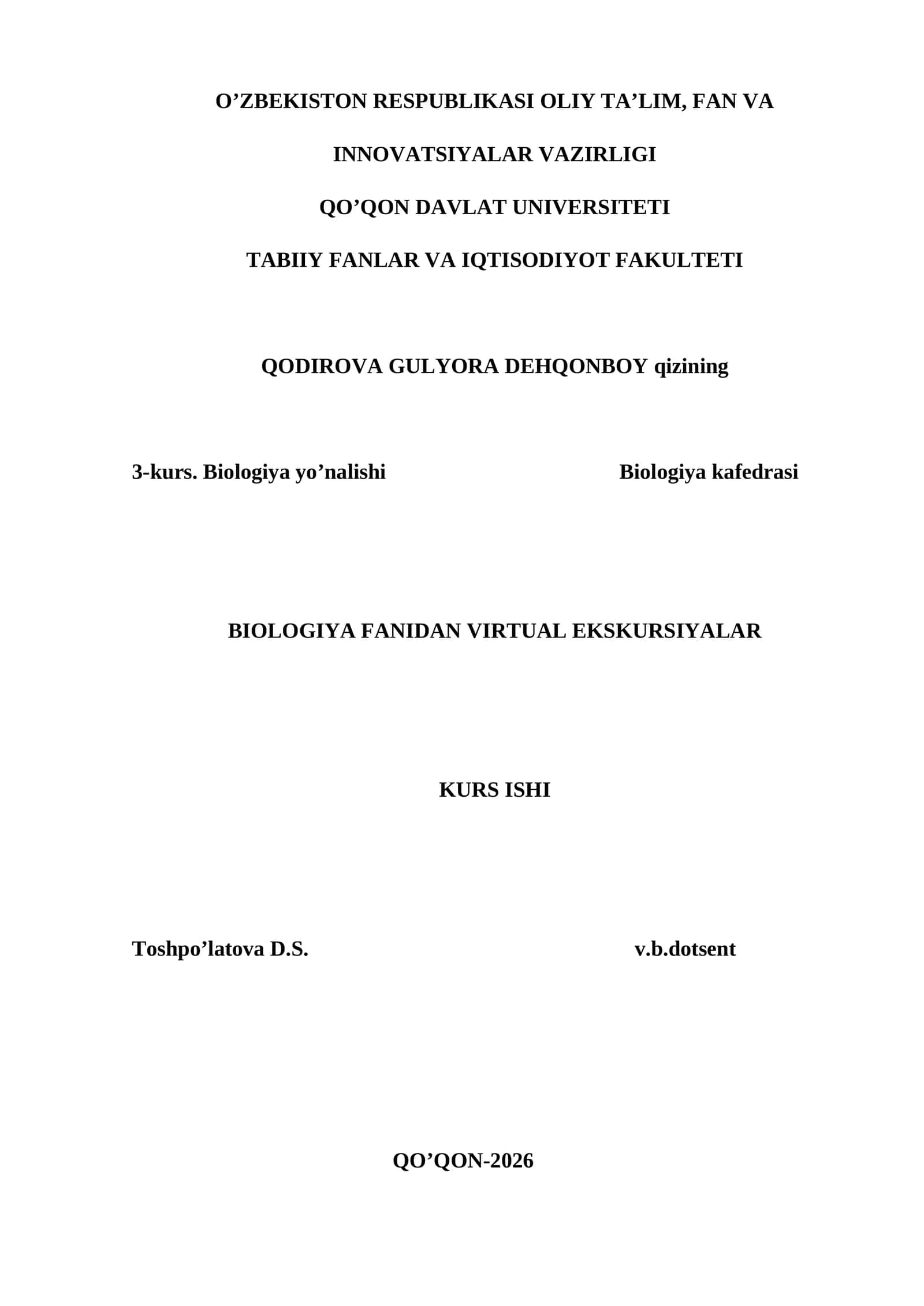 BIOLOGIYA FANIDAN VIRTUAL EKSKURSIYALAR KURS ISHI