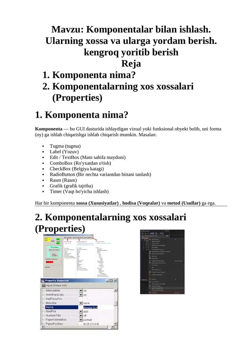 Komponentalar bilan ishlash