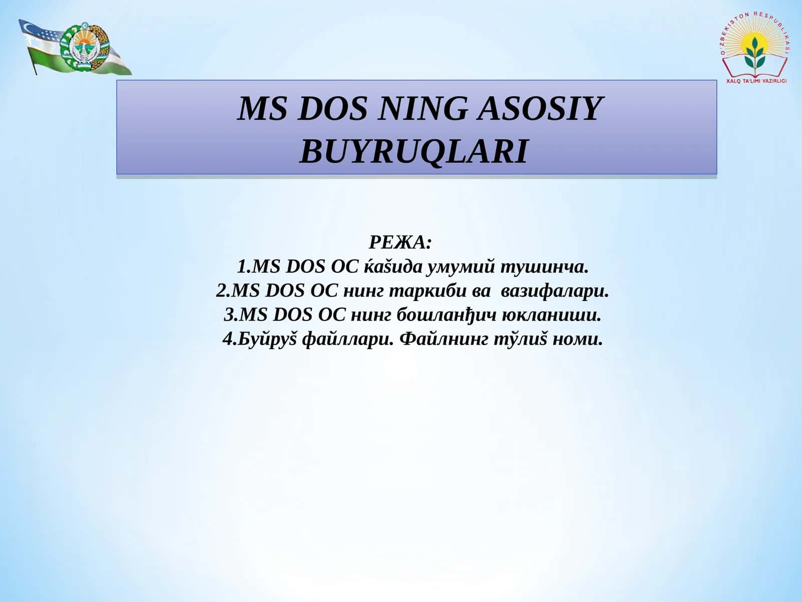 MS DOS NING ASOSIY BUYRUQLARI