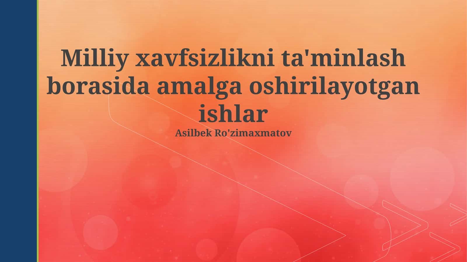 Milliy xavfsizlikni ta'minlash borasida amalga oshirilayotgan ishlar