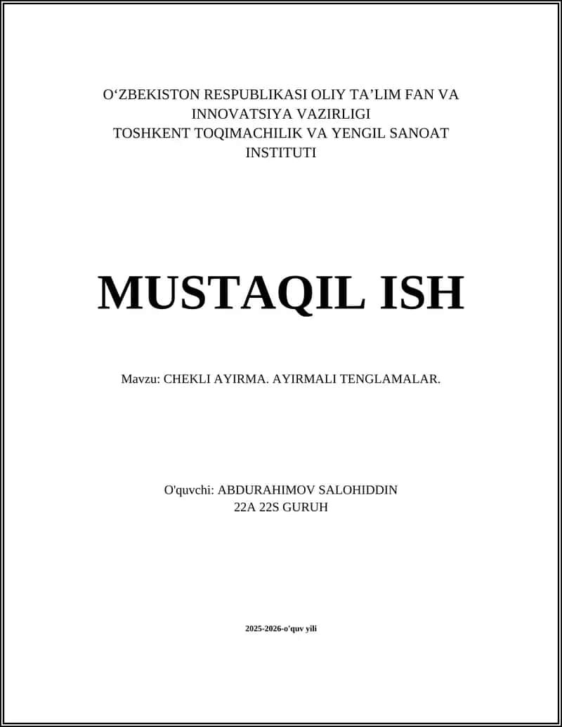 CHEKLI AYIRMA. AYIRMALI TENGLAMALAR