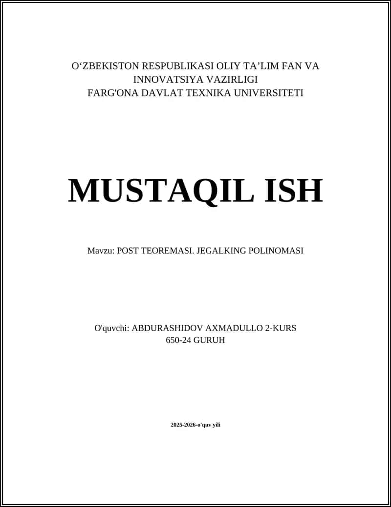 POST TEOREMASI. JEGALKING POLINOMASI