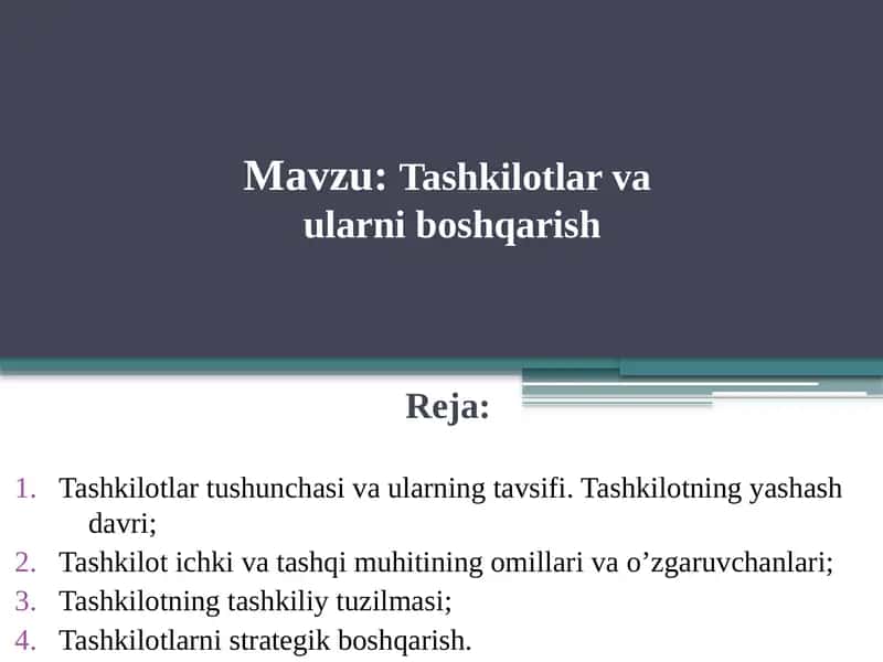 Tashkilotlar va ularni boshqarish