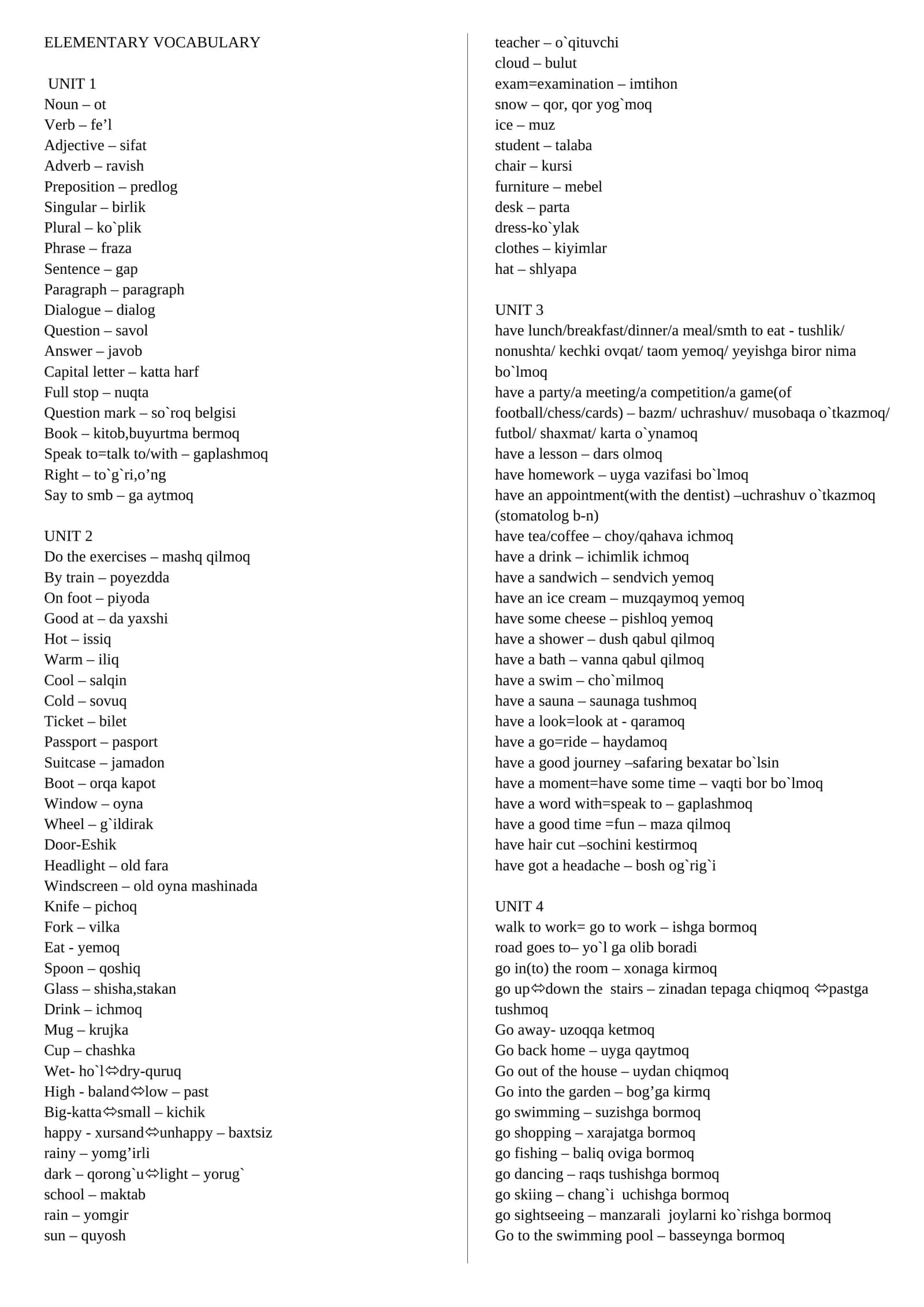 ELEMENTARY VOCABULARY