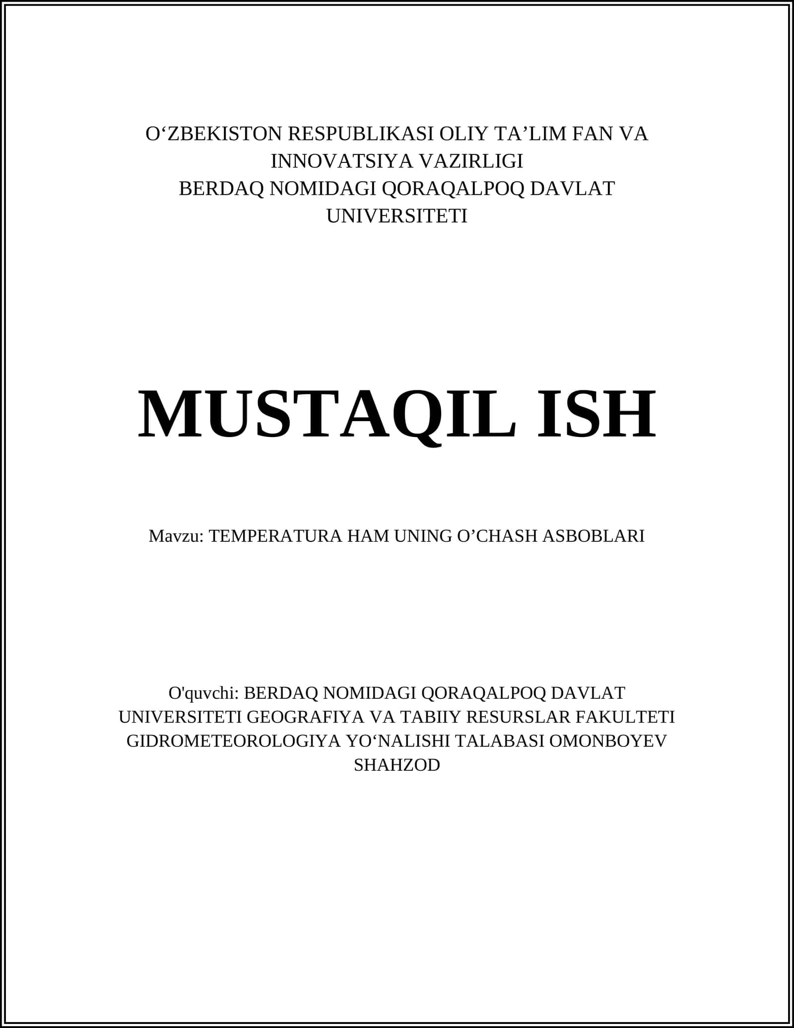 TEMPERATURA HAM UNING OʼCHASH ASBOBLARI