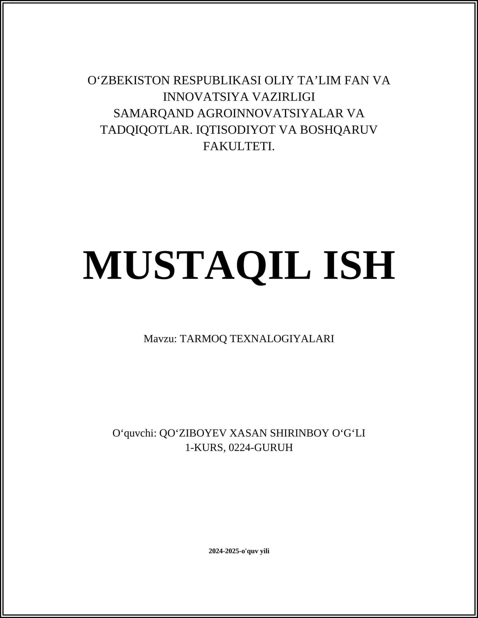 TARMOQ TEXNALOGIYALARI