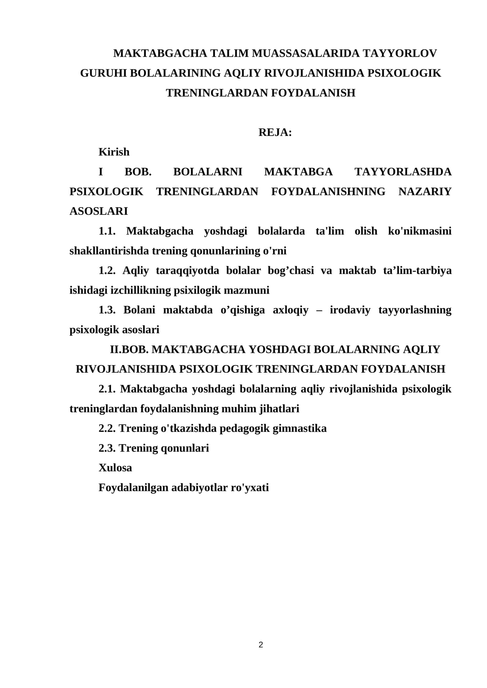 MAKTABGACHA TALIM MUASSASALARIDA TAYYORLOV GURUHI BOLALARINING AQLIY RIVOJLANISHIDA PSIXOLOGIK TRENINGLARDAN FOYDALANISH