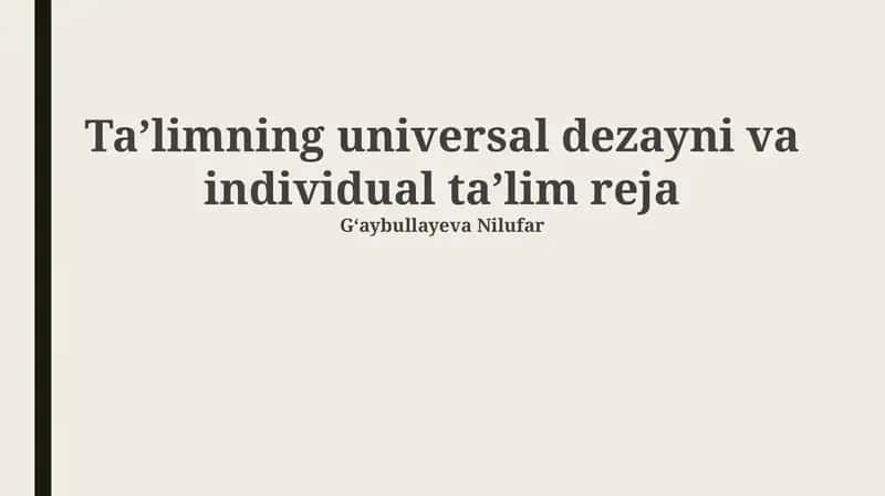 Universal Dezayn va Individual Ta'lim Reja