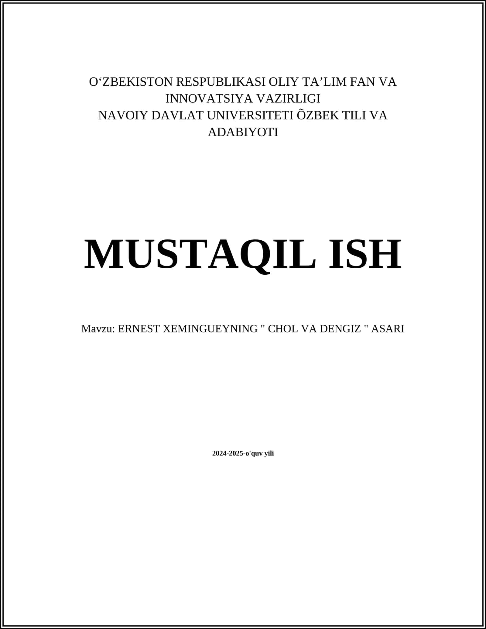 ERNEST XEMINGUEYNING " CHOL VA DENGIZ " ASARI