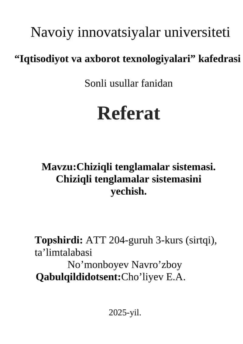 Chiziqli tenglamalar sistemasi referati