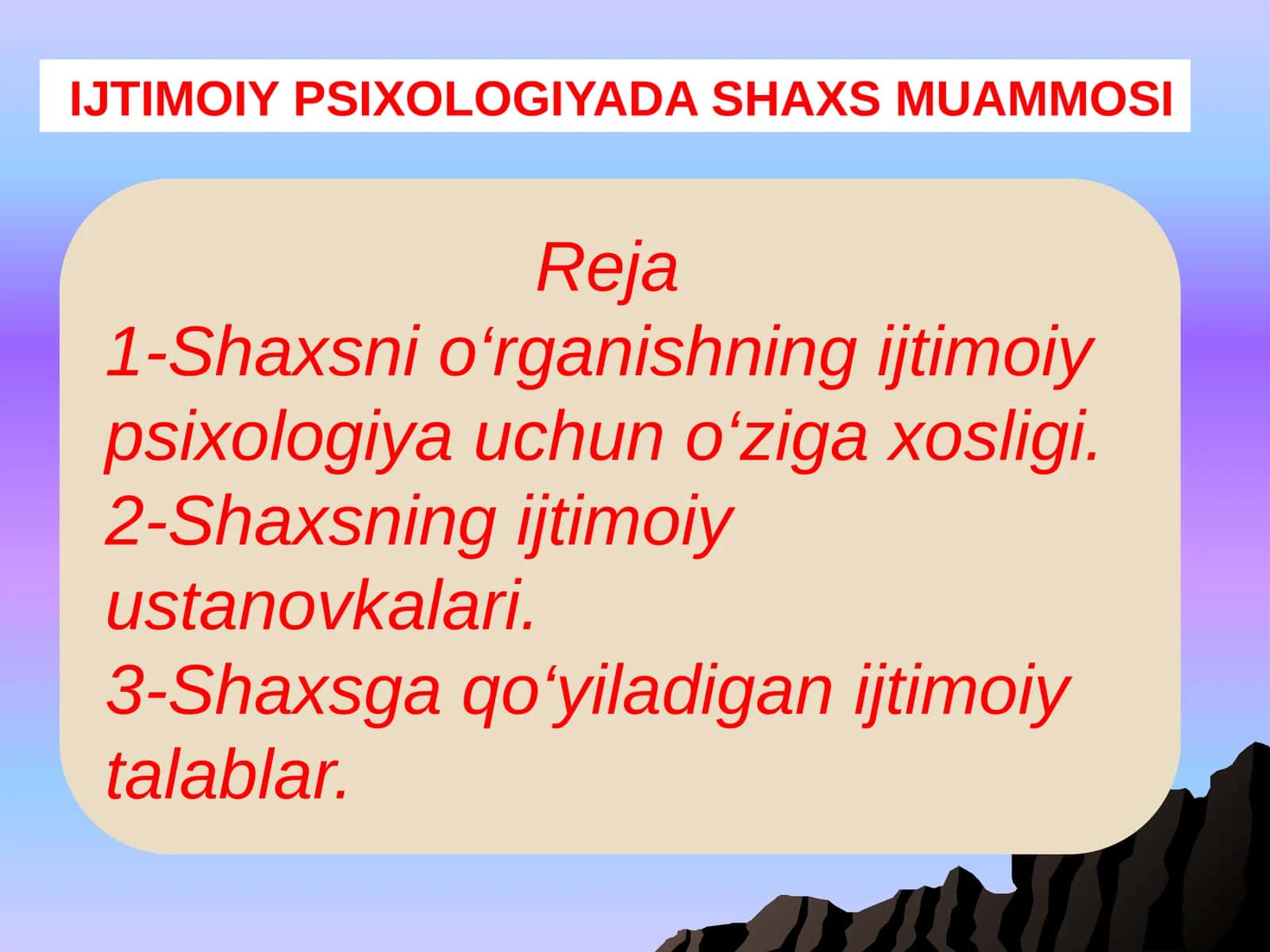 IJTIMOIY PSIXOLOGIYADA SHAXS MUAMMOSI